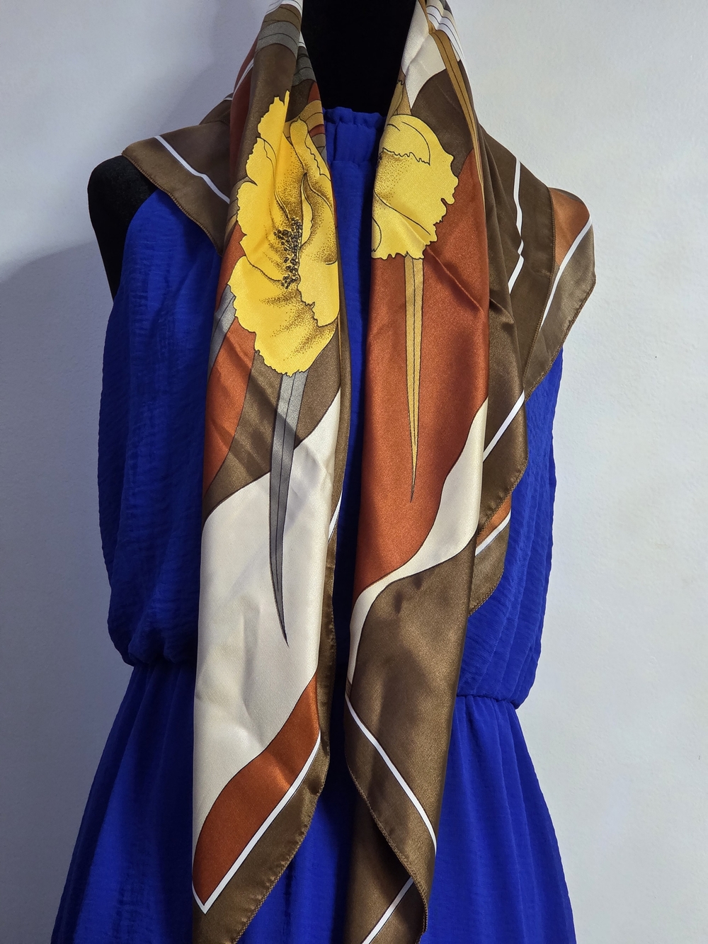 Silk Floral Print Large Scarf in Brown & Yellow - Women Accessories